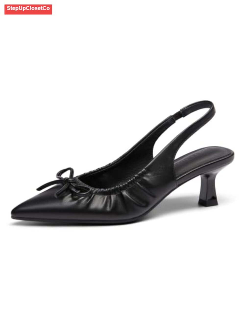 Women's Slingback Kitten Heels Bow Pumps Faux Leather Dress Shoes